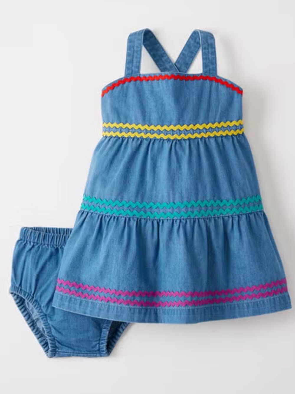 Hanna Andersson Chambray Twirly Dress Set Baby Girls 6-12 months denim
